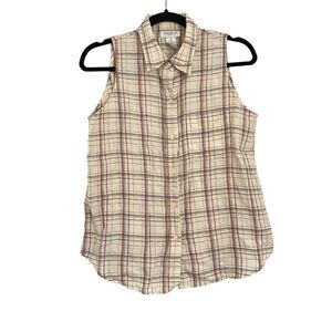 Jones New York‎ Sport VTG Linen Plaid Sleveless Fisherman Blouse Women’s Size 8